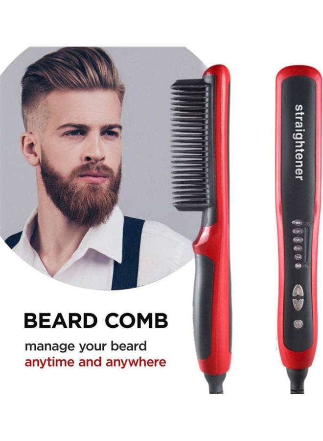 Two-In-One Straightener Comb with Adjustable Temperature and Automatically Closing Feature Red