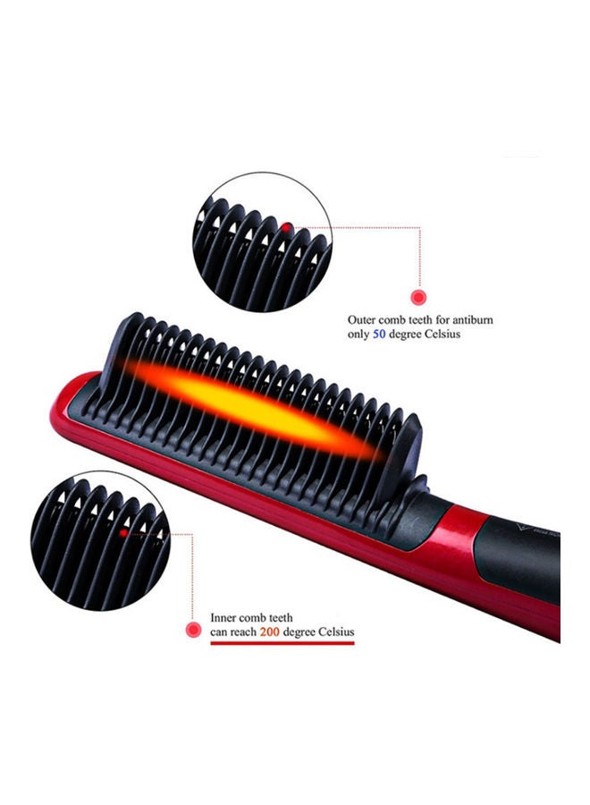 Two-In-One Straightener Comb with Adjustable Temperature and Automatically Closing Feature Red