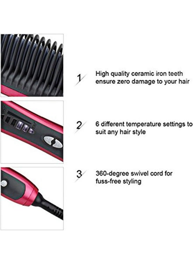 Two-In-One Straightener Comb with Adjustable Temperature and Automatically Closing Feature Red