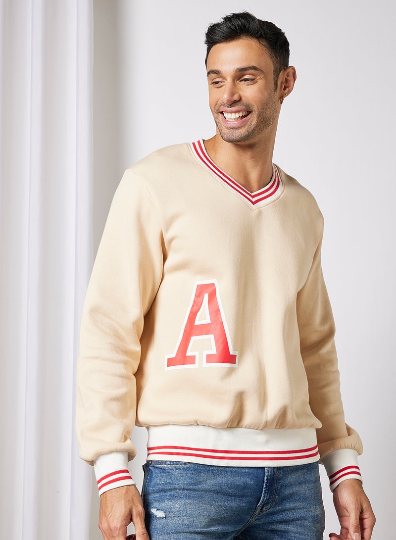 JACK & JONES - Contrast Stripe Pullover Ivory - Image 1