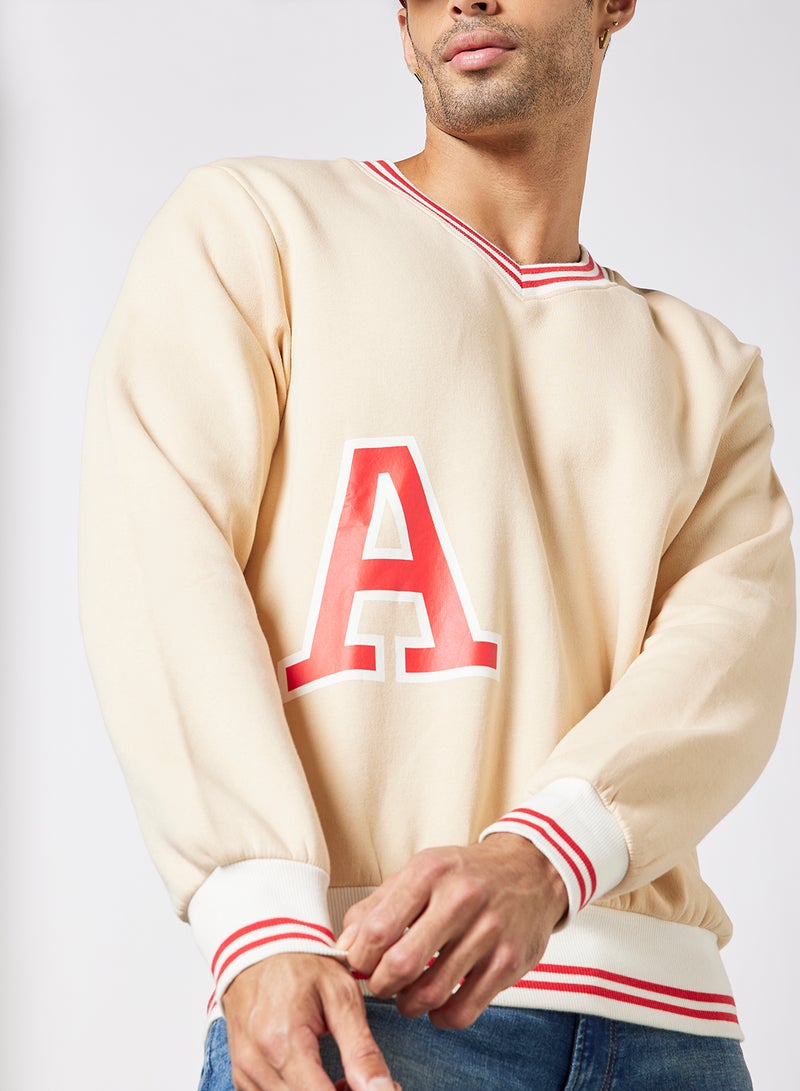 JACK & JONES - Contrast Stripe Pullover Ivory - Image 1