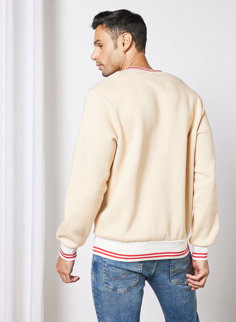 JACK & JONES - Contrast Stripe Pullover Ivory - Image 1