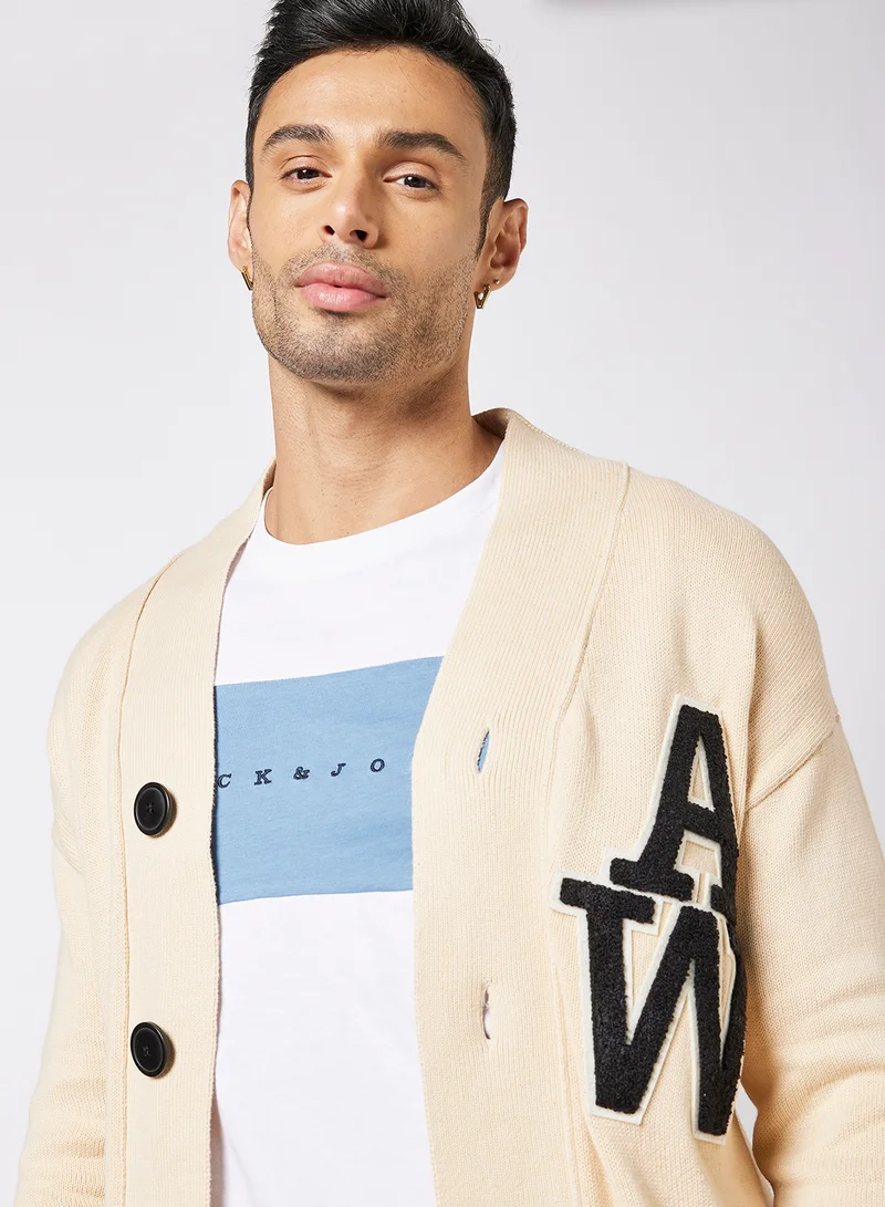 JACK & JONES Logo Knitted Cardigan Ivory Cream