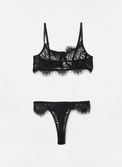 Lace Bralette And Thong Set Black