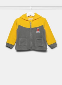 Zarafa Boy Long Sleeve Zip Through Hoodie Dark Grey/yellow  - Image 1
