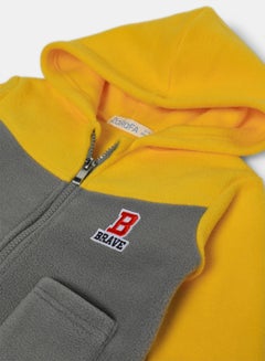 Zarafa Boy Long Sleeve Zip Through Hoodie Dark Grey/yellow  - Image 4