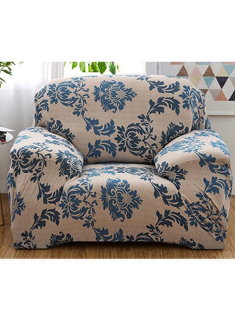 1-Seater Exquisitely Floarl Designed Wrinkle-free Anti-slip 360-degree Full Coverage Sofa Slipcover Beige/Blue Length Stretch From 90 To 140cm