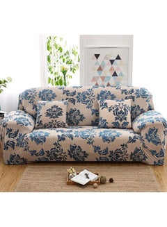 Generic 3-Seater Exquisitely Floarl Designed Wrinkle-free Anti-slip 360-degree Full Coverage Sofa Slipcover Beige/Blue Length Stretch From 190 To 230cm  - Image 1