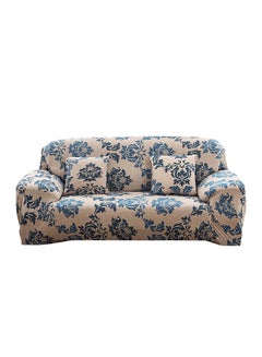Generic 3-Seater Exquisitely Floarl Designed Wrinkle-free Anti-slip 360-degree Full Coverage Sofa Slipcover Beige/Blue Length Stretch From 190 To 230cm  - Image 2