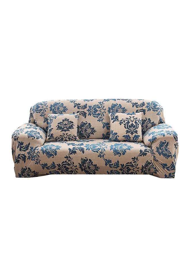 Generic - 3-Seater Exquisitely Floarl Designed Wrinkle-free Anti-slip 360-degree Full Coverage Sofa Slipcover Beige/Blue Length Stretch From 190 To 230cm - Image 1
