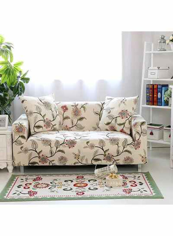 2-Seater Exquisitely Floarl Designed Wrinkle-free Anti-slip 360-degree Full Coverage Sofa Slipcover Beige Length Stretch From 145 To 185cm - v1636989137/N14736865A_1