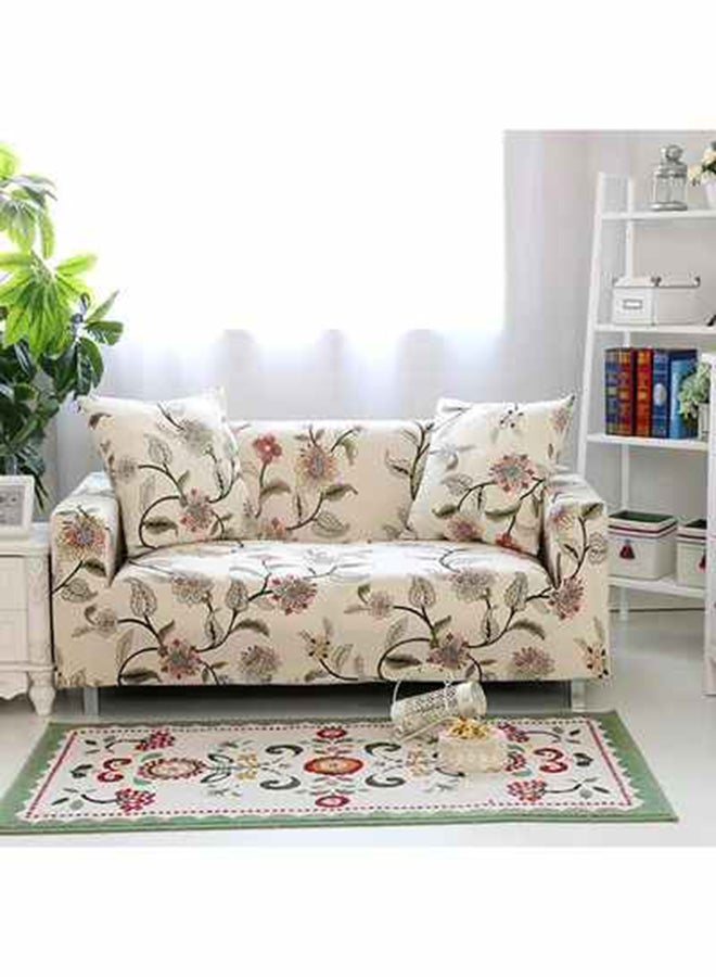 Deals for Less - 2-Seater Exquisitely Floarl Designed Wrinkle-free Anti-slip 360-degree Full Coverage Sofa Slipcover Beige Length Stretch From 145 To 185cm - Image 1