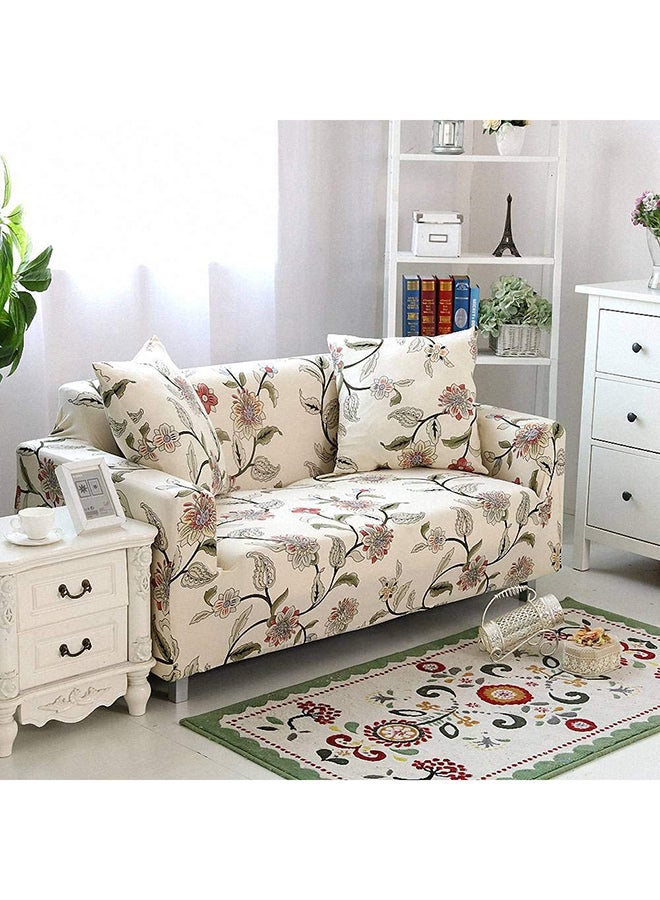 Deals for Less - 2-Seater Exquisitely Floarl Designed Wrinkle-free Anti-slip 360-degree Full Coverage Sofa Slipcover Beige Length Stretch From 145 To 185cm - Image 1