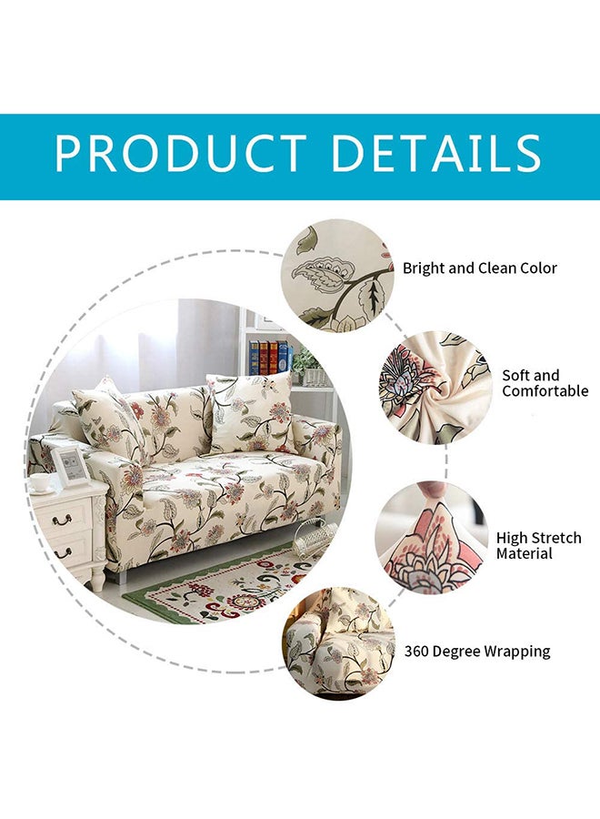 2-Seater Exquisitely Floarl Designed Wrinkle-free Anti-slip 360-degree Full Coverage Sofa Slipcover Beige Length Stretch From 145 To 185cm - v1636989138/N14736865A_4