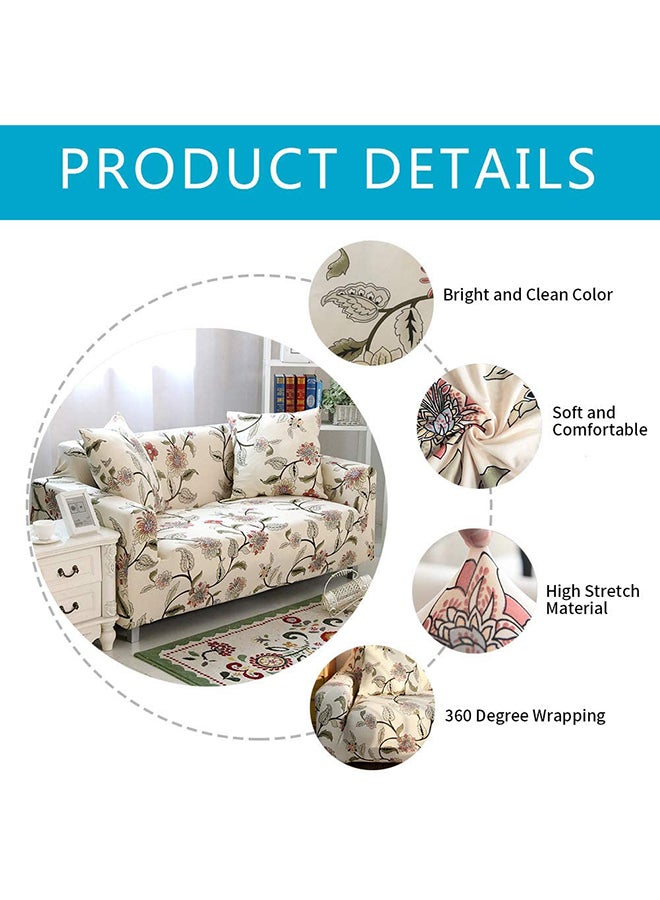 Deals for Less - 2-Seater Exquisitely Floarl Designed Wrinkle-free Anti-slip 360-degree Full Coverage Sofa Slipcover Beige Length Stretch From 145 To 185cm - Image 1