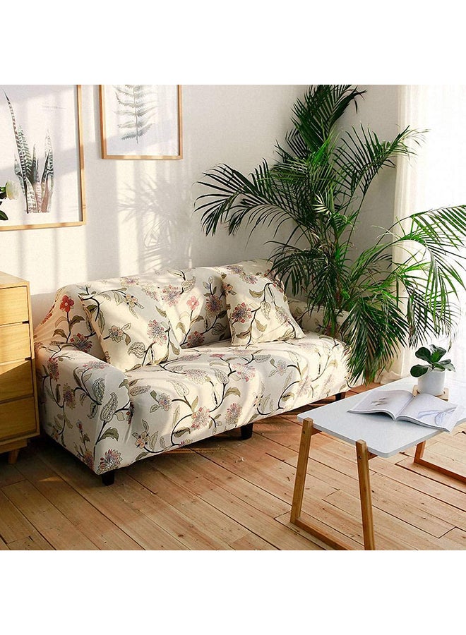 Deals for Less - 2-Seater Exquisitely Floarl Designed Wrinkle-free Anti-slip 360-degree Full Coverage Sofa Slipcover Beige Length Stretch From 145 To 185cm - Image 1