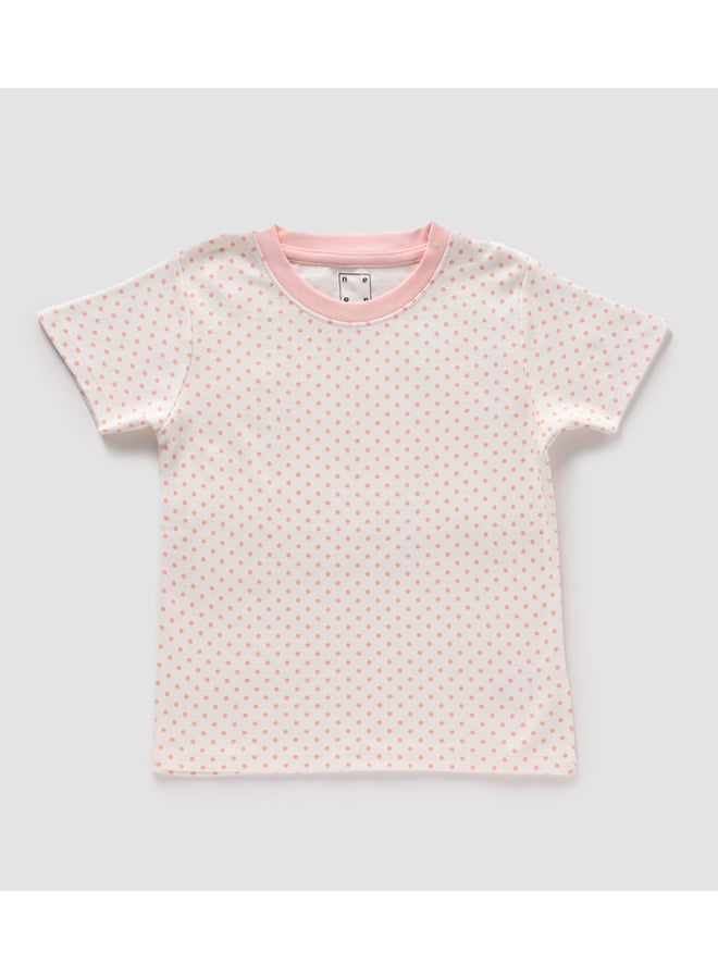 NEON Polka Dot Printed Crew Neck T-Shirt White/Pink  - Image 2