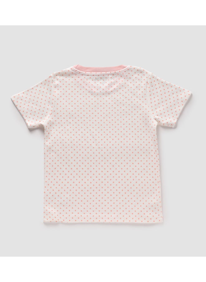 NEON Polka Dot Printed Crew Neck T-Shirt White/Pink  - Image 4