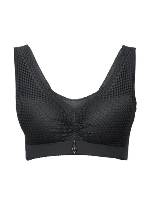 Full Coverage Bra with Net Detail and Broad Straps Black