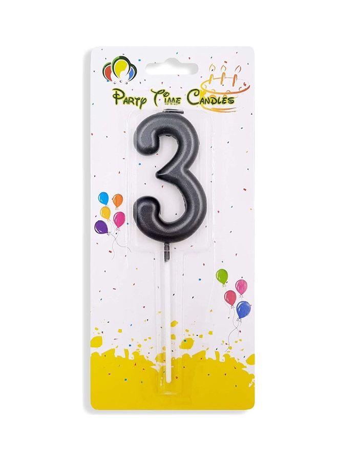 Party Time Number 3 Matte Black Candle