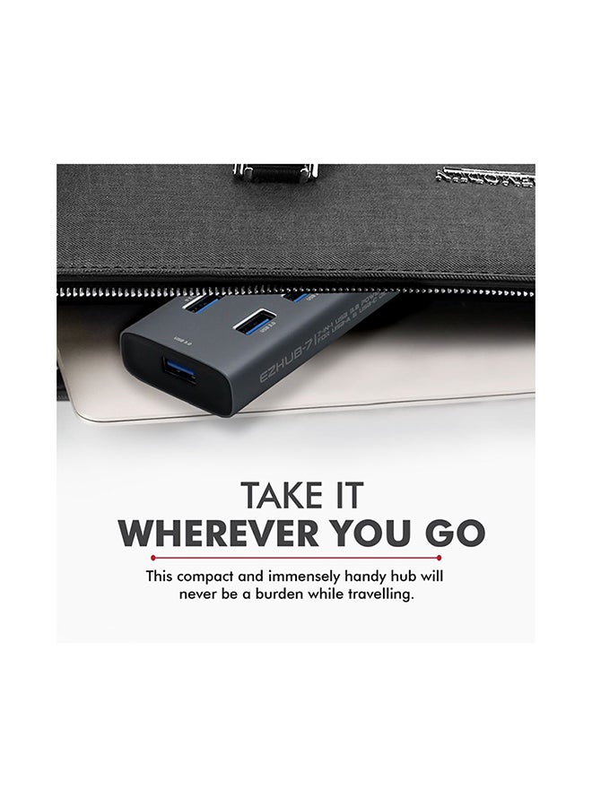 PROMATE - 7 Port USB 3.0 Hub, Portable Aluminium Alloy Port USB 3.0 Powered Hub with 5Gbps Data Transfer and USB-C Power Adapter for MacBook, iMac, Laptop, USB Flash Drive, HDD Hard Drive, EZHub-7 Grey - Image 1