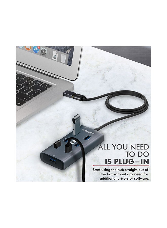 PROMATE - 7 Port USB 3.0 Hub, Portable Aluminium Alloy Port USB 3.0 Powered Hub with 5Gbps Data Transfer and USB-C Power Adapter for MacBook, iMac, Laptop, USB Flash Drive, HDD Hard Drive, EZHub-7 Grey - Image 1