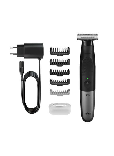 Series XT5 – Beard Trimmer, Shaver and Electric Razor for Men, Body Grooming Kit, One Tool for Stubble, Hair, Groin, Underarms, XT5100 Wet & Dry All-In-One Tool with 5 Attachments - Black/Silver