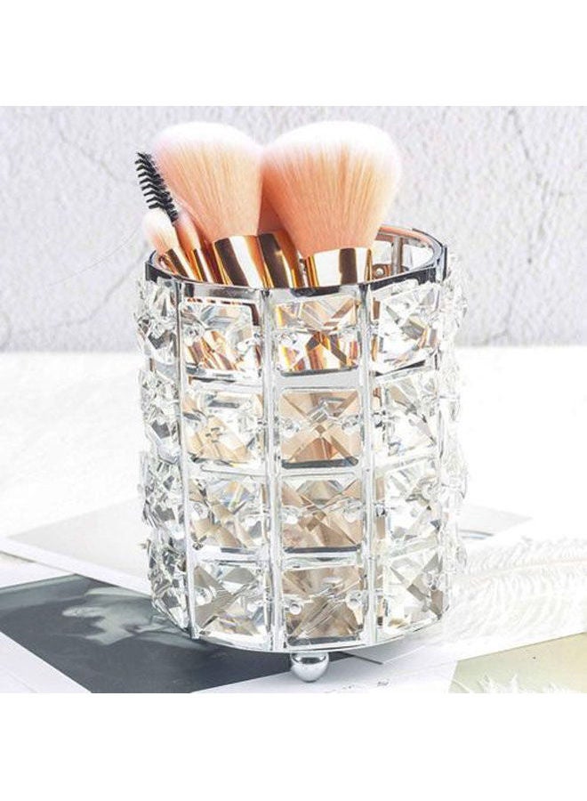 Crystal Round Makeup Brush Holder Silver