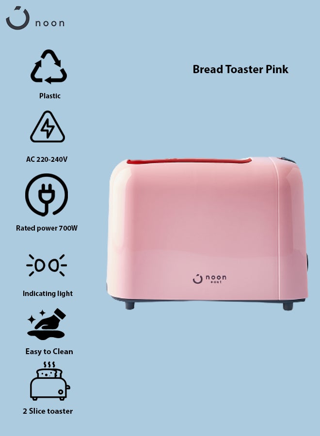 Noon East - Bread Toaster - For 2 Slice- 700 W With Defrost Function- Pink 700.0 W TA01105 Pink - Image 1