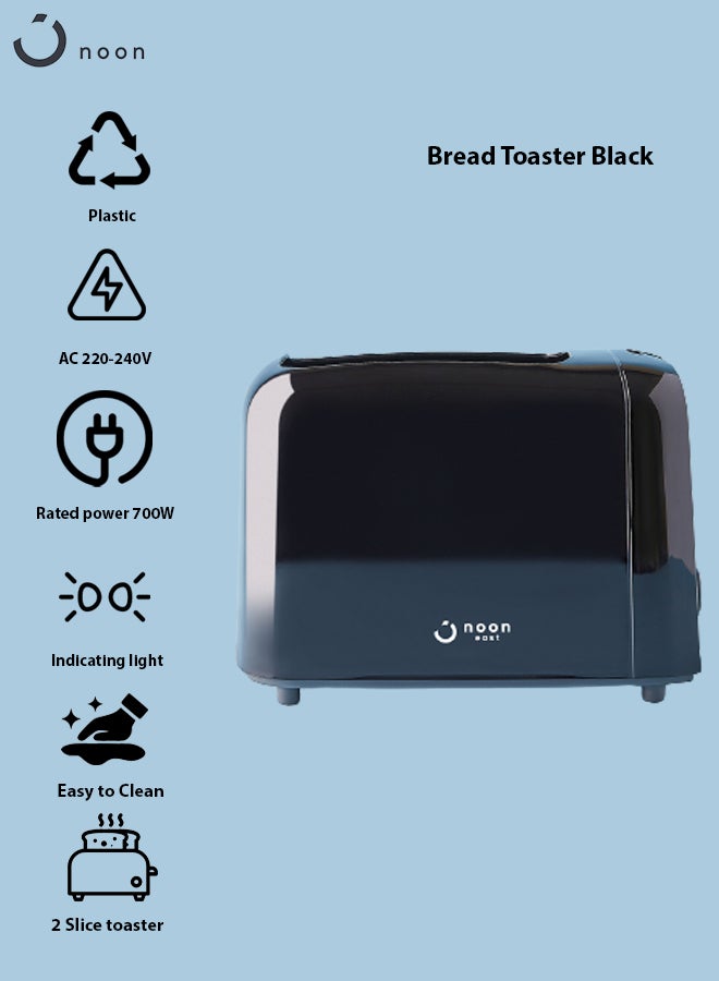Noon East - Bread Toaster - For 2 Slice- 700 W With Defrost Function- Black 700.0 W TA01105 Black - Image 1