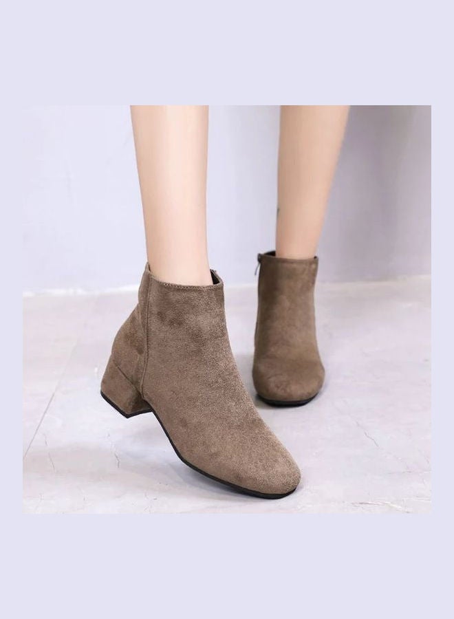 Generic - Mid Heel Ankle Boots Khaki - Image 1
