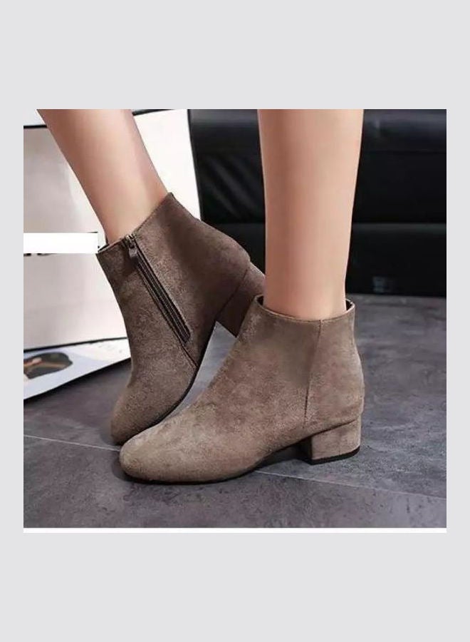 Generic - Mid Heel Ankle Boots Khaki - Image 1