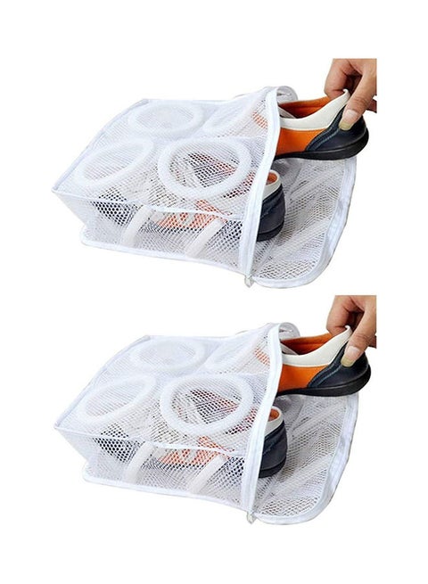 2-Pieces Shoe Wash Bag With Strap White 28x30x8cm