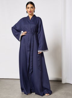 Lace Sleeve Trim Abaya Blue