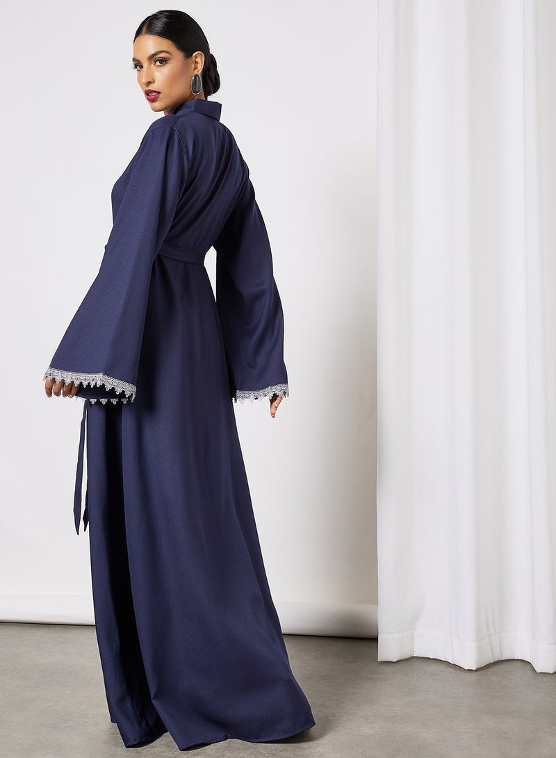 SIVVI for HANIYA - Lace Sleeve Trim Abaya Blue - Image 1