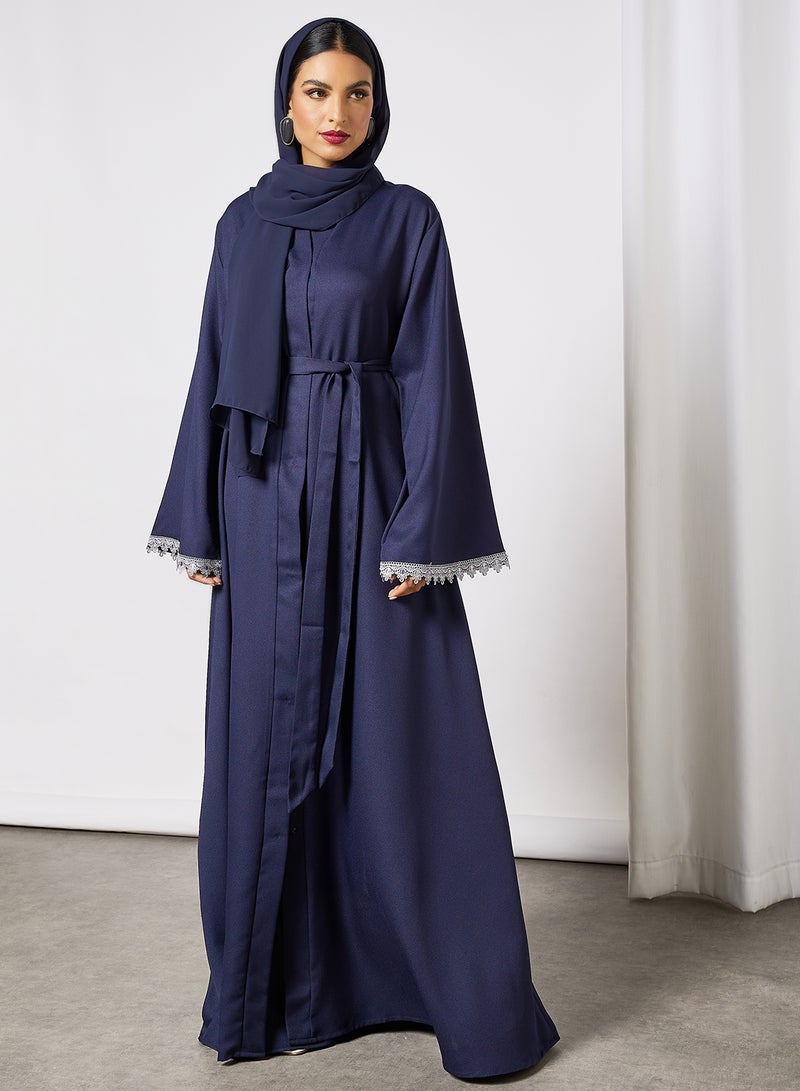 SIVVI for HANIYA - Lace Sleeve Trim Abaya Blue - Image 1
