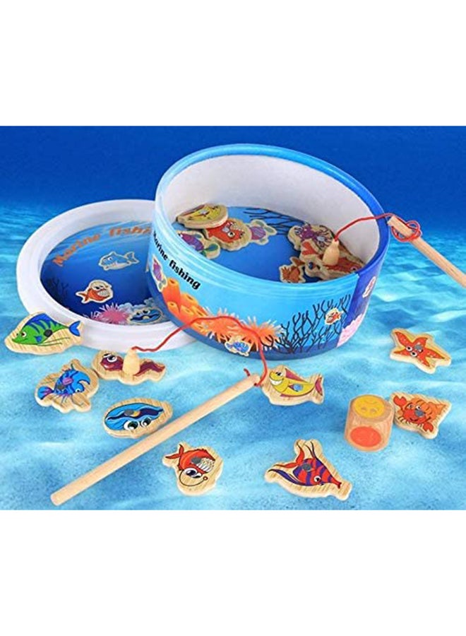 null - Wooden Magnetic Double Pole Fun Fishing Play Educational Toy For Kids - Image 1