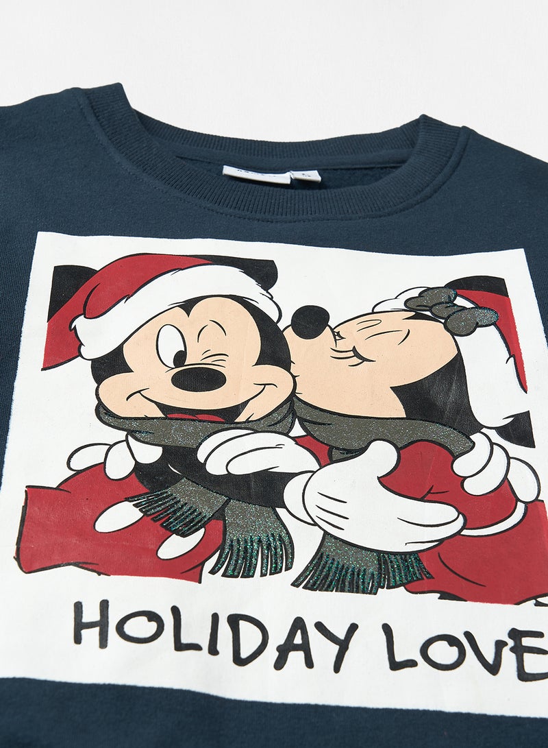 NAME IT - Girls Minnie Mouse Christmas Sweatshirt Navy - Image 1
