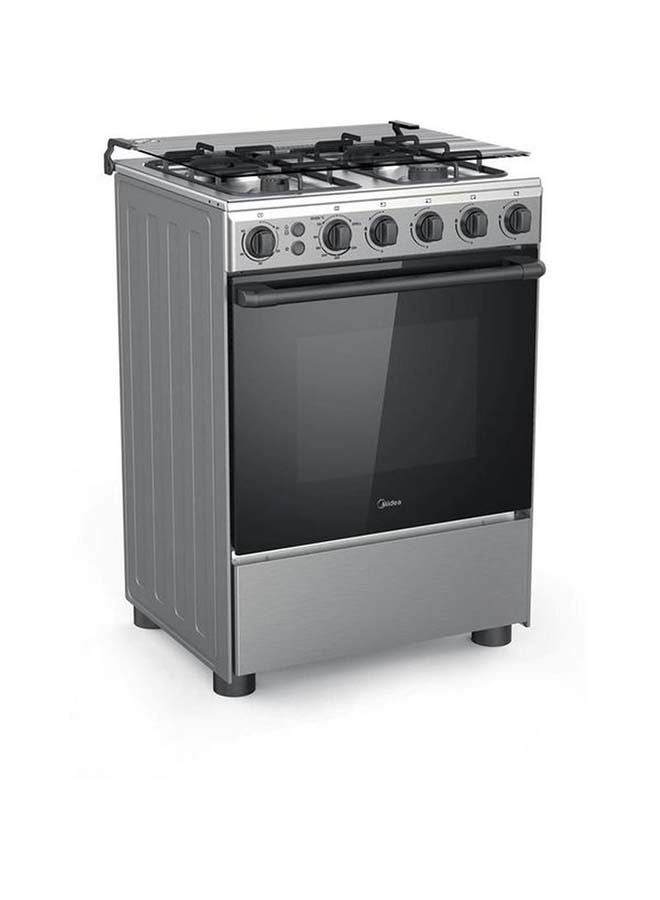 Midea - 60X60Cm Freestanding Cooker, Full Gas Cooking Range With 4 Burners, Automatic Ignition And Safety, Cast Iron Pan Support, Stainless Steel Finish, Separate Knob For Oven Grill BME62058FFD-D Silver/Black - Image 1