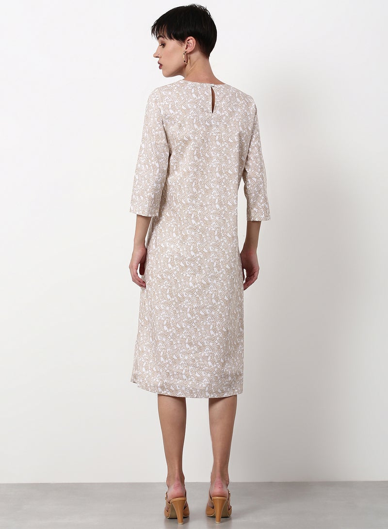 ABOF Regular Fit Casual Dress Beige  - Image 2