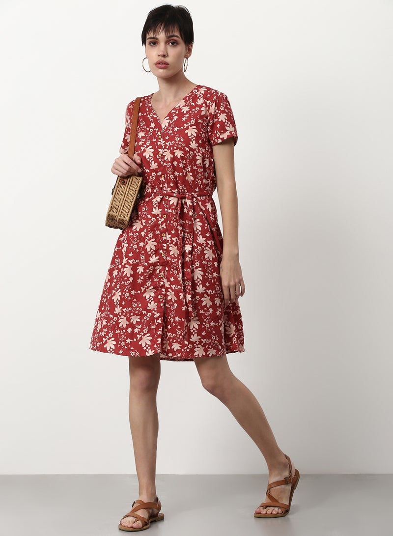 ABOF Regular Fit Casual Dress Rust - Image 3