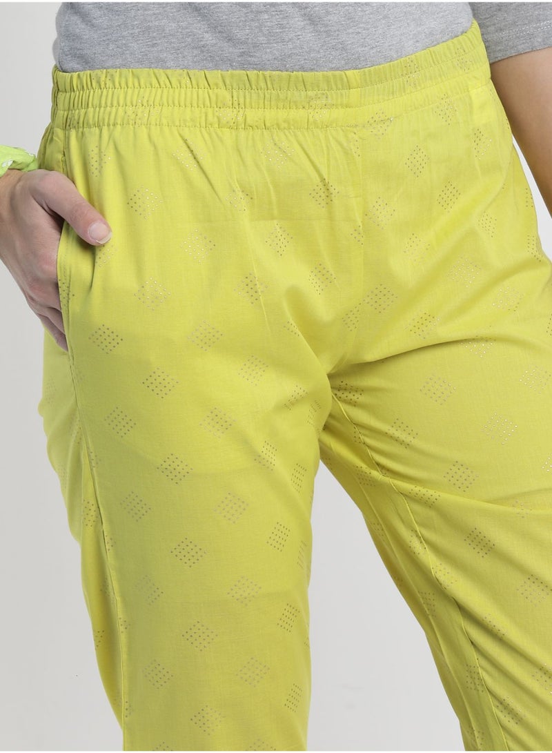 Aila Casual Comfortable Relaxed Fit Three-Quarter Pyjamas With A Matching Scrunchie Yellow  - Image 5