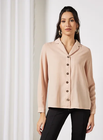 LABEL RAIL Lapel Collar Shirt Beige