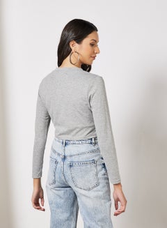 LABEL RAIL V-Neck Cropped T-Shirt Grey  - Image 4