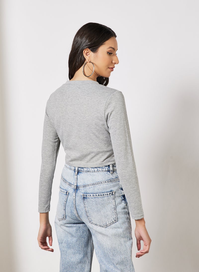 LABEL RAIL - V-Neck Cropped T-Shirt Grey - Image 1