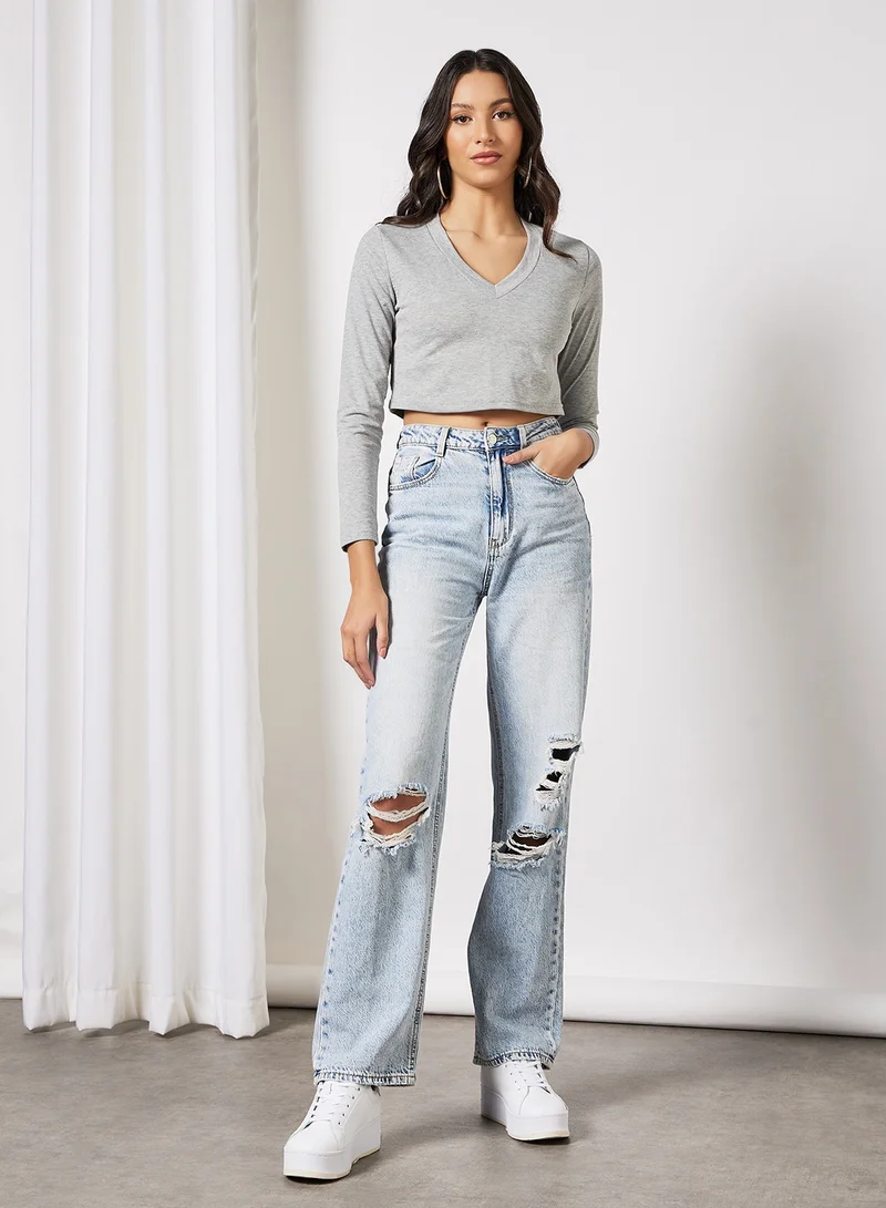 LABEL RAIL V-Neck Cropped T-Shirt