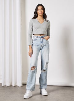 LABEL RAIL V-Neck Cropped T-Shirt Grey  - Image 2