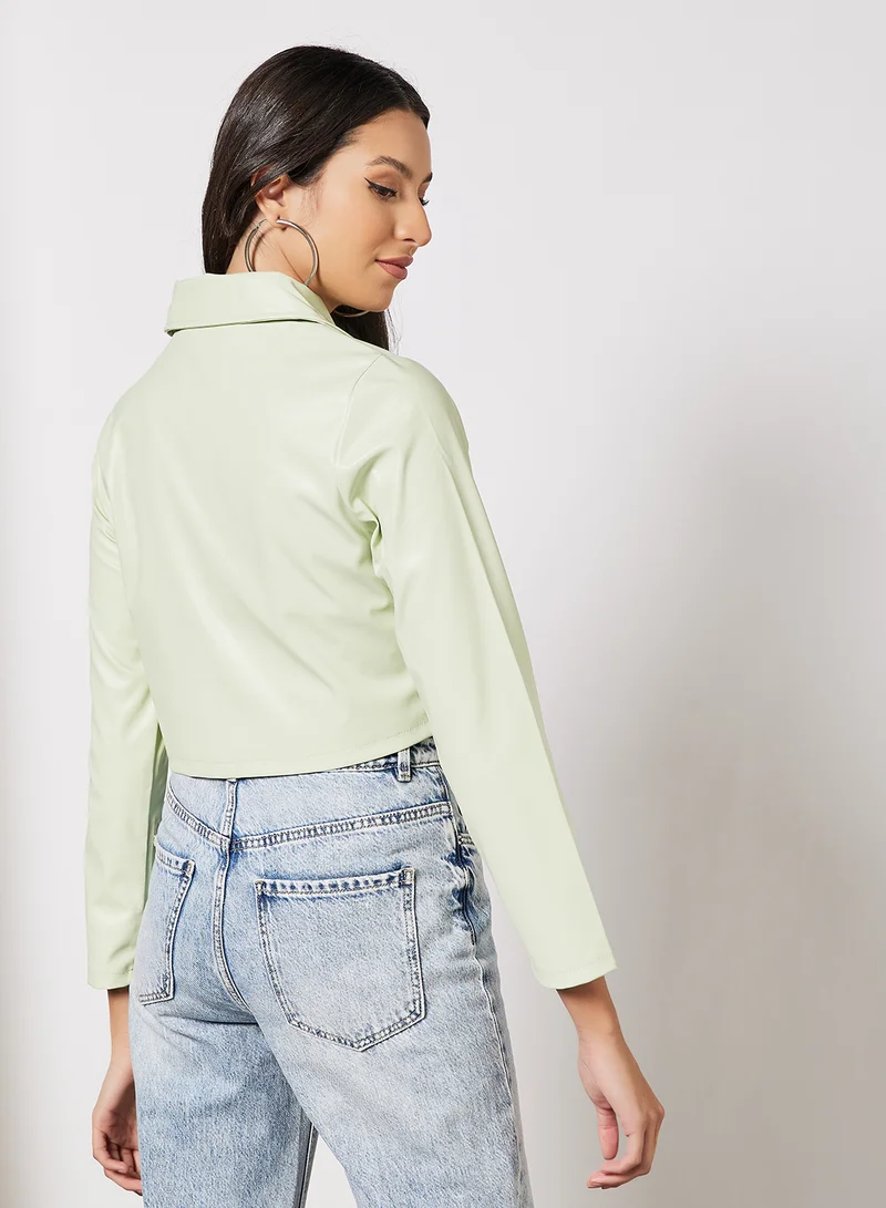 LABEL RAIL Faux Leather Crop Jacket Green