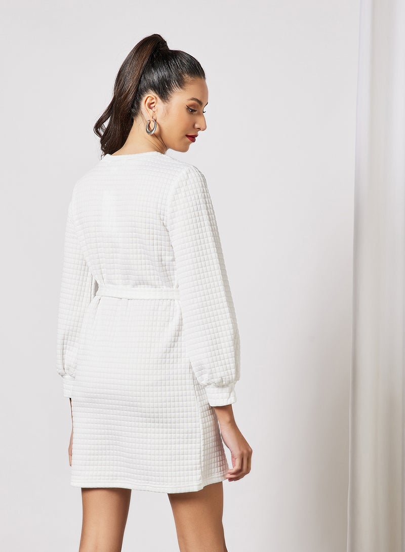 LABEL RAIL Textured Tie-Waist Dress White  - Image 4