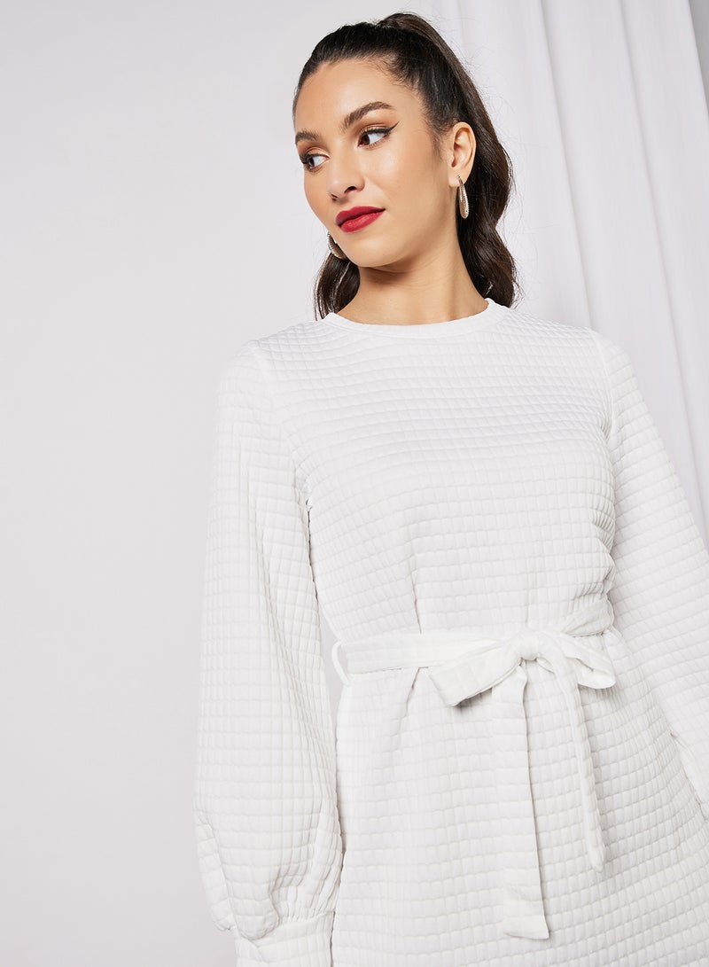 LABEL RAIL Textured Tie-Waist Dress White  - Image 3
